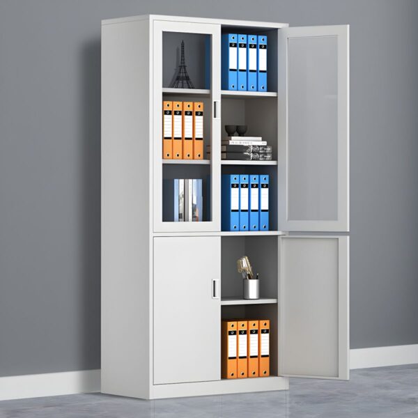 2-Door Modern Metallic Storage Cabinet with adjustable shelves and sleek design, perfect for organizing office supplies and documents.