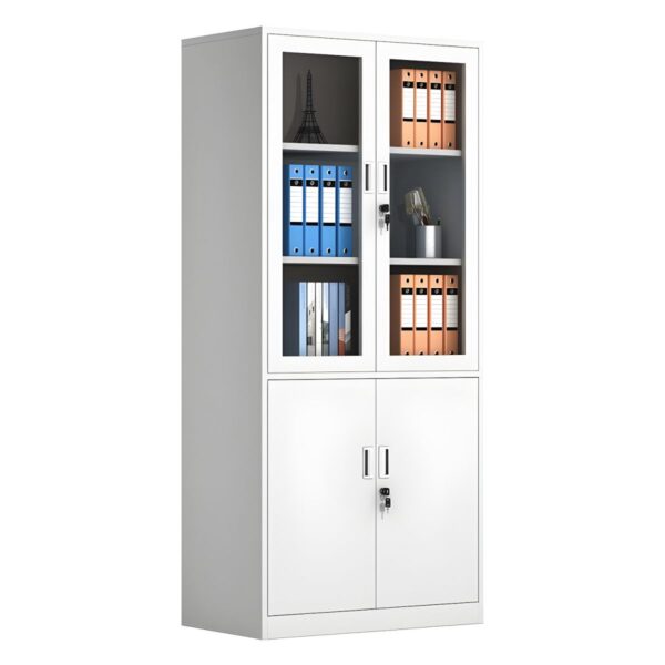 2-Door Modern Metallic Storage Cabinet with adjustable shelves and sleek design, perfect for organizing office supplies and documents.