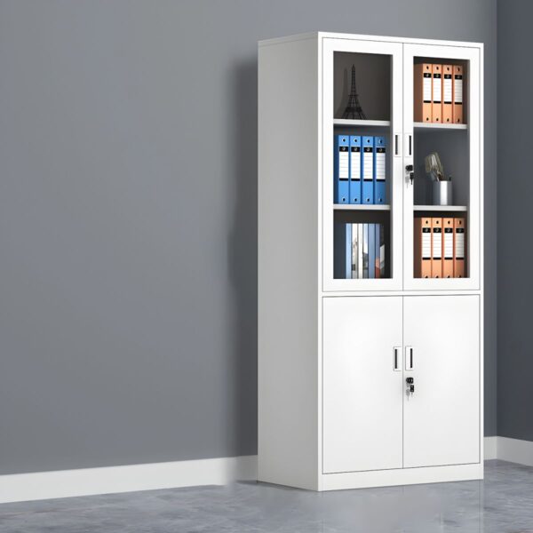 2-Door Modern Metallic Storage Cabinet with adjustable shelves and sleek design, perfect for organizing office supplies and documents.