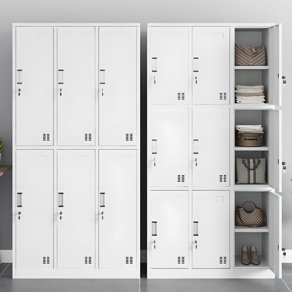 6-Locker Steel Storage Office Cabinet with individual locking mechanisms for secure storage.