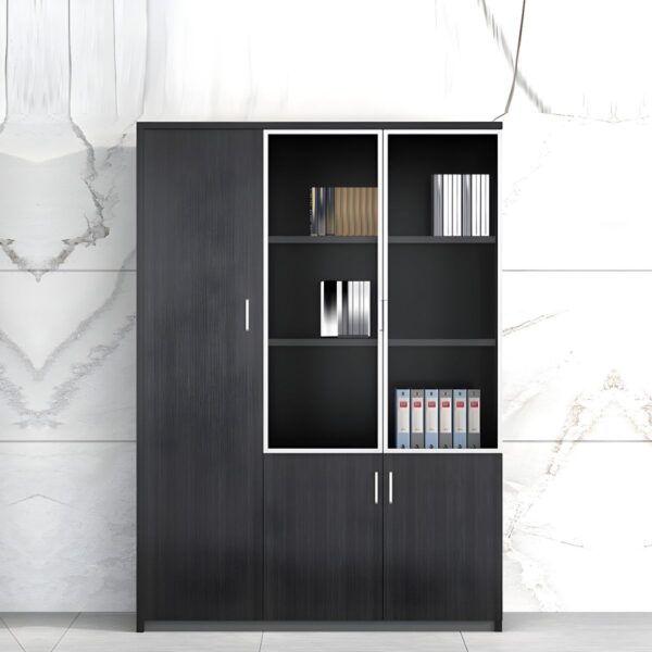 3-Door Wooden Office Vertical Cabinet with modern design and spacious compartments for efficient storage.