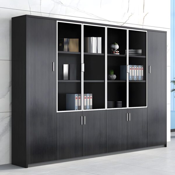 3-Door Wooden Office Vertical Cabinet with modern design and spacious compartments for efficient storage.