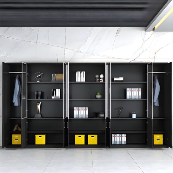 3-Door Wooden Office Vertical Cabinet with modern design and spacious compartments for efficient storage.