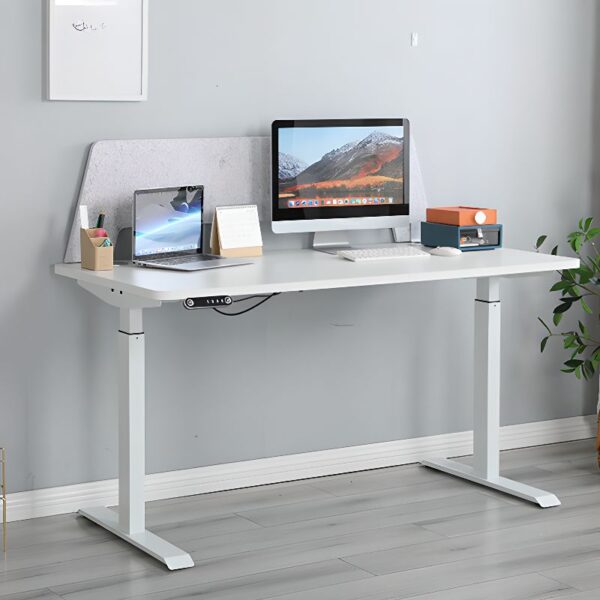 140cm Multi-Levelled Height Computer Desk with adjustable motorized height and spacious surfaces for an ergonomic and organized workspace.