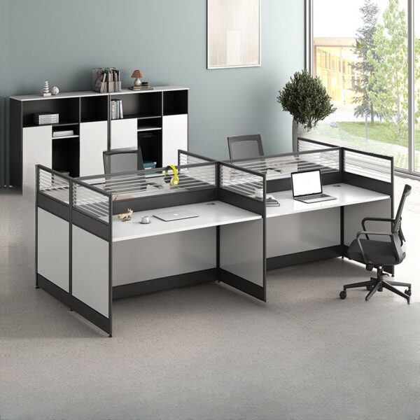 4-Way Modular Home Office Workstation with customizable layout, ample storage, and modern design for an organized workspace.