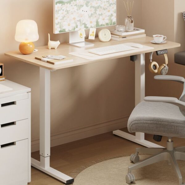 Modern Height-Adjustable Office Desk with motorized height control and sleek design for ergonomic comfort.