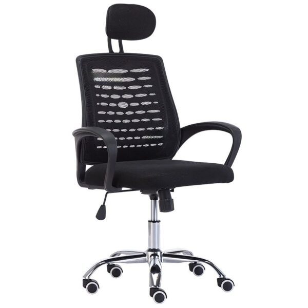 Ergonomic Mesh Study Headrest Chair with breathable mesh backrest, adjustable headrest, and swivel functionality for improved comfort and support.