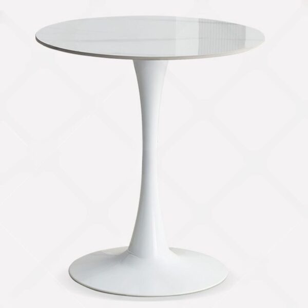 Modern White Marble Dining Table with sleek round top and sturdy base, adding elegance to any dining space.