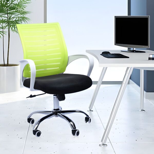 Office Strong Mesh Conference Chair with ergonomic design, breathable mesh backrest, and adjustable height in a modern office setting.