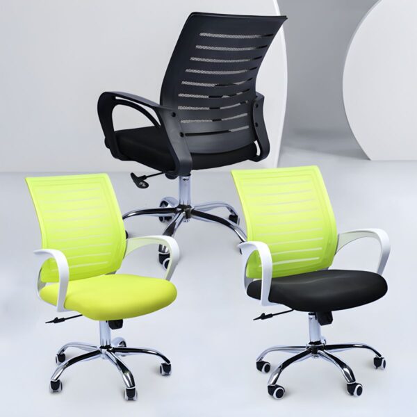 Office Strong Mesh Conference Chair with ergonomic design, breathable mesh backrest, and adjustable height in a modern office setting.