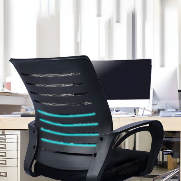 Office Strong Mesh Conference Chair with ergonomic design, breathable mesh backrest, and adjustable height in a modern office setting.