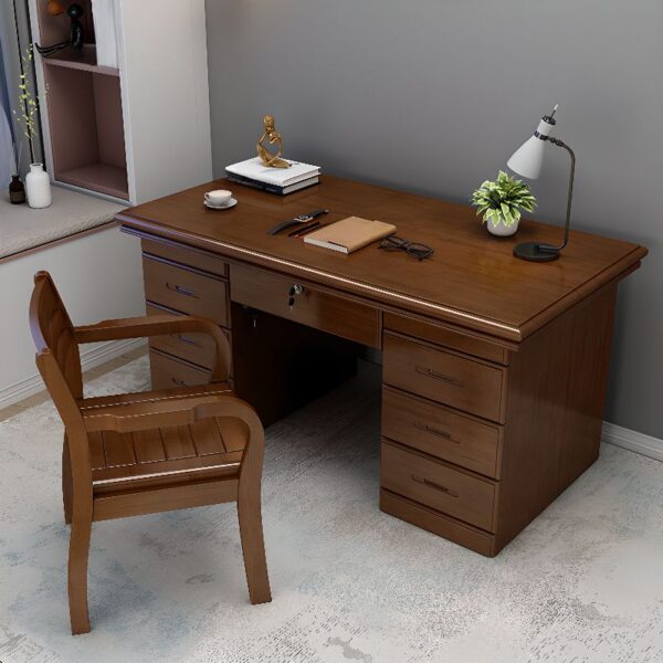 1.4 Meters Executive Office Boss Table with natural mahogany finish, spacious surface, and sturdy construction in a modern office setting.