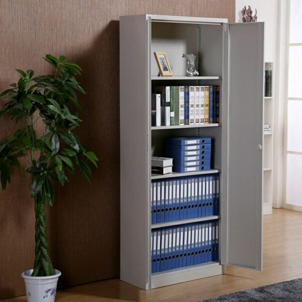 2-Door Steel Office Storage Cabinet with locking doors, sleek chalk finish, and spacious interior for secure storage in a professional workspace.