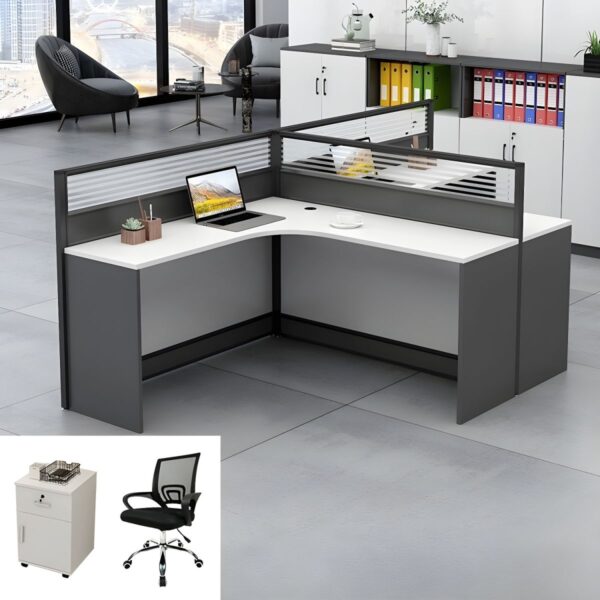 Office 2-Way Curved Modern Workstation with ergonomic design and expansive work surface.