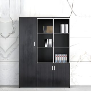 3-Door Wooden Office Vertical Cabinet with modern design and spacious compartments for efficient storage.