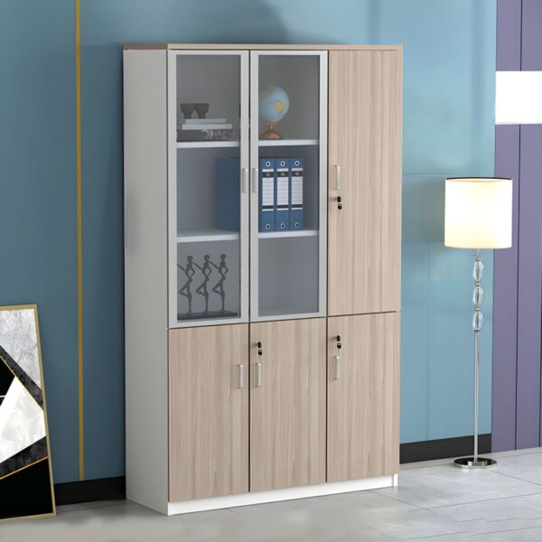 3-Door Wooden File Office Cabinet with secure compartments for organizing documents and office supplies.