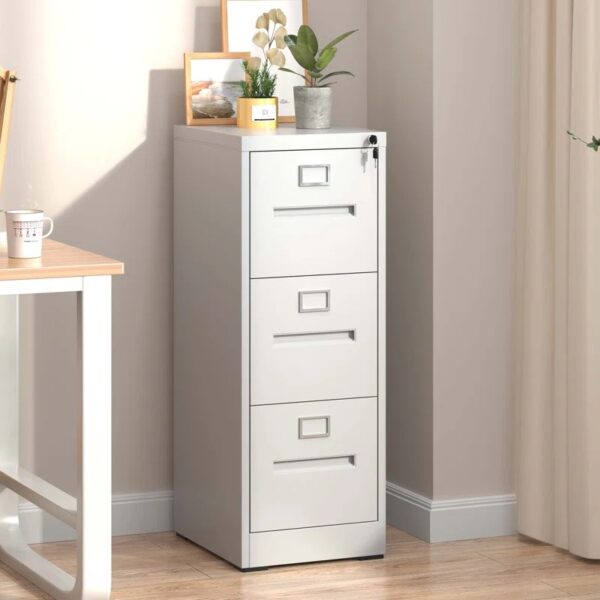 Heavy Duty 3-Drawer Metallic File Cabinet with smooth gliding drawers and sturdy metal frame for efficient file organization.