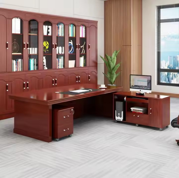 160cm CEO Executive Office Mahogany Desk with polished finish, spacious surface, and organized storage drawers for a professional workspace.