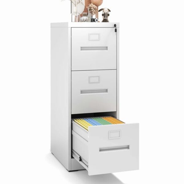 Heavy Duty 3-Drawer Metallic File Cabinet with smooth gliding drawers and sturdy metal frame for efficient file organization.