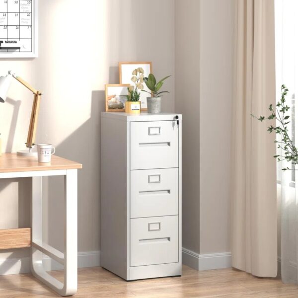 Heavy Duty 3-Drawer Metallic File Cabinet with smooth gliding drawers and sturdy metal frame for efficient file organization.