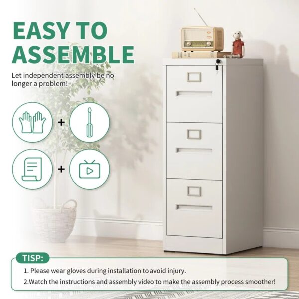 Heavy Duty 3-Drawer Metallic File Cabinet with smooth gliding drawers and sturdy metal frame for efficient file organization.