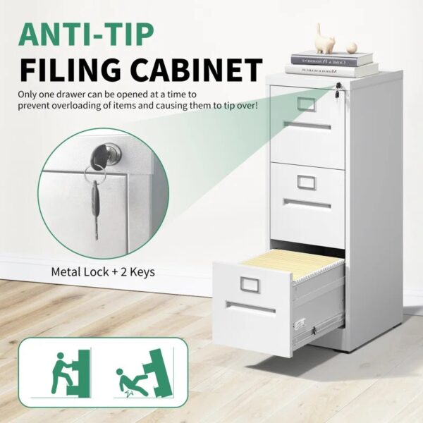 Heavy Duty 3-Drawer Metallic File Cabinet with smooth gliding drawers and sturdy metal frame for efficient file organization.