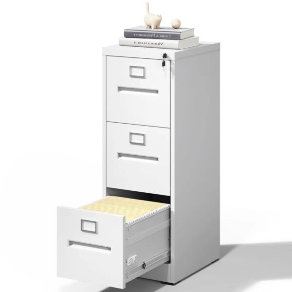 Heavy Duty 3-Drawer Metallic File Cabinet with smooth gliding drawers and sturdy metal frame for efficient file organization.