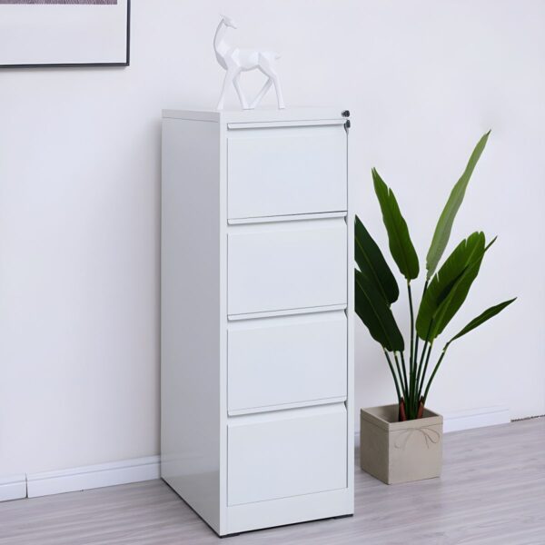 Sleek Metal 4-Drawer Filing Cabinet with smooth-glide drawers and durable construction, perfect for organizing office documents and supplies.