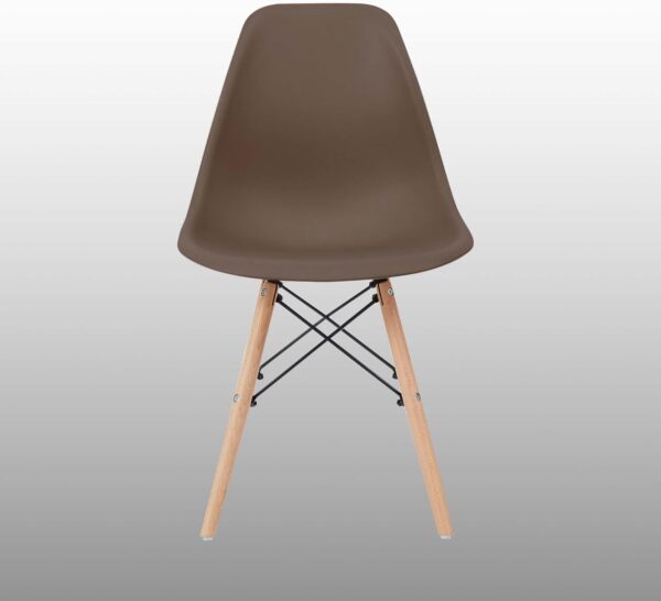 Black Eames Plastic Dining Chair with beechwood legs and a modern, ergonomic design.