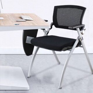 Black Mesh Back Foldable Office Chair with adjustable height, breathable design, and space-saving foldable feature.