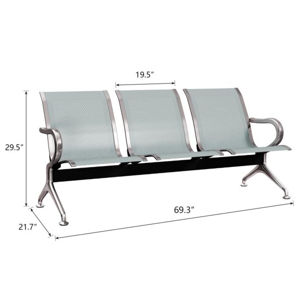 3-Seater Steel Bank Waiting Bench with ergonomic seats and a sturdy steel frame, designed for high-traffic customer areas.