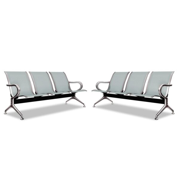 3-Seater Steel Bank Waiting Bench with ergonomic seats and a sturdy steel frame, designed for high-traffic customer areas.