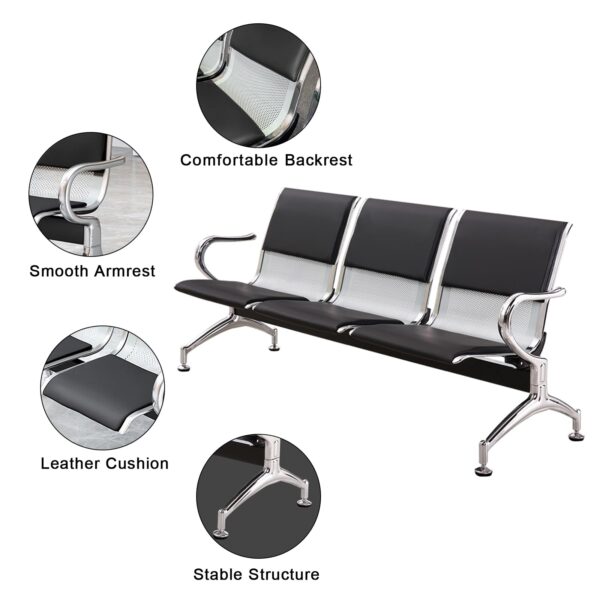 Reception Airport Steel Commercial Bench with sturdy steel frame and sleek design.