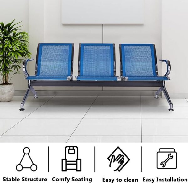 3-Link Reception Steel Waiting Bench with ergonomic seating and sturdy steel frame for professional spaces.