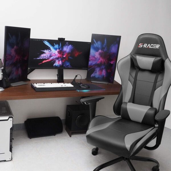 Ergonomic High Back Desk Gamer Chair with adjustable armrests, reclining function, and sleek racing design.