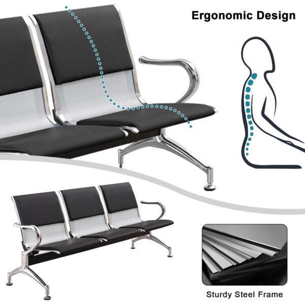 Reception Airport Steel Commercial Bench with sturdy steel frame and sleek design.