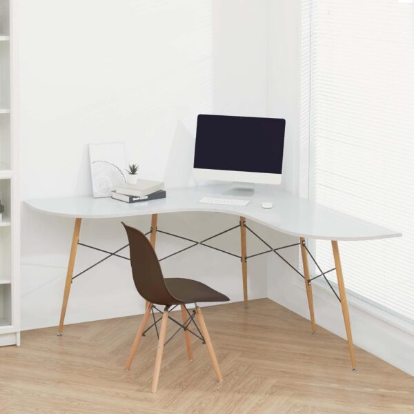 Black Eames Plastic Dining Chair with beechwood legs and a modern, ergonomic design.