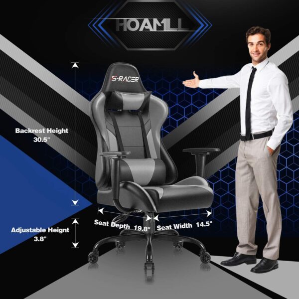 Ergonomic High Back Desk Gamer Chair with adjustable armrests, reclining function, and sleek racing design.