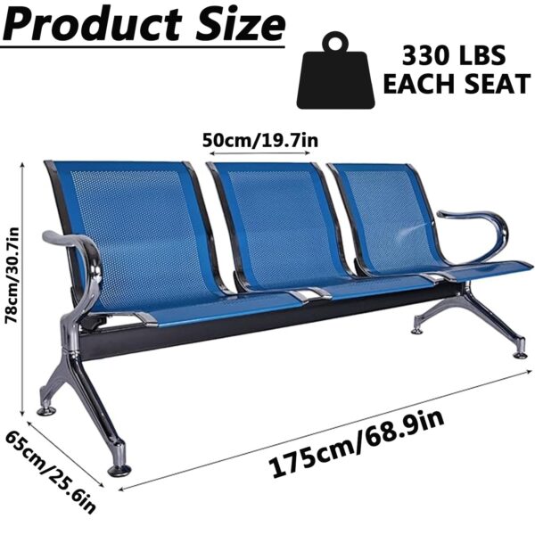 3-Link Reception Steel Waiting Bench with ergonomic seating and sturdy steel frame for professional spaces.