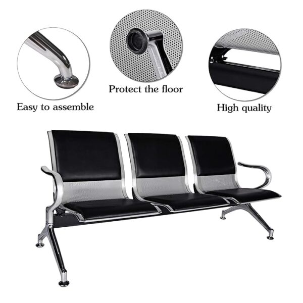 3-Seat Guest Reception Waiting Bench with cushioned seats and sturdy metal frame for modern office or reception areas.