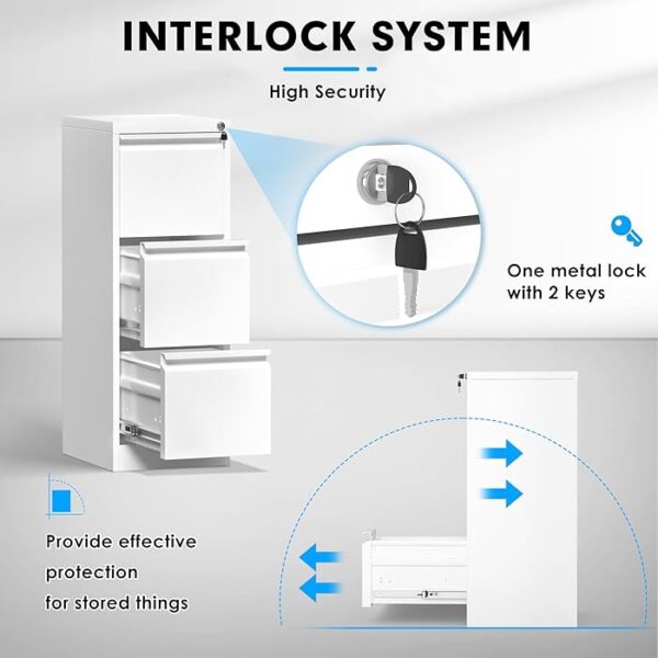 3-Drawer Filing Cabinet for Home Office with lockable drawers, offering secure storage and a sleek, modern design.
