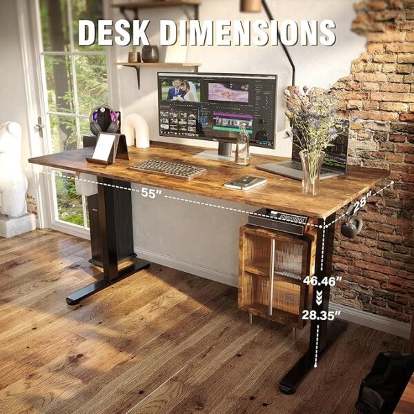 1200mm Height Adjustable Office Desk with brown wooden top, offering customizable height for ergonomic comfort and productivity.