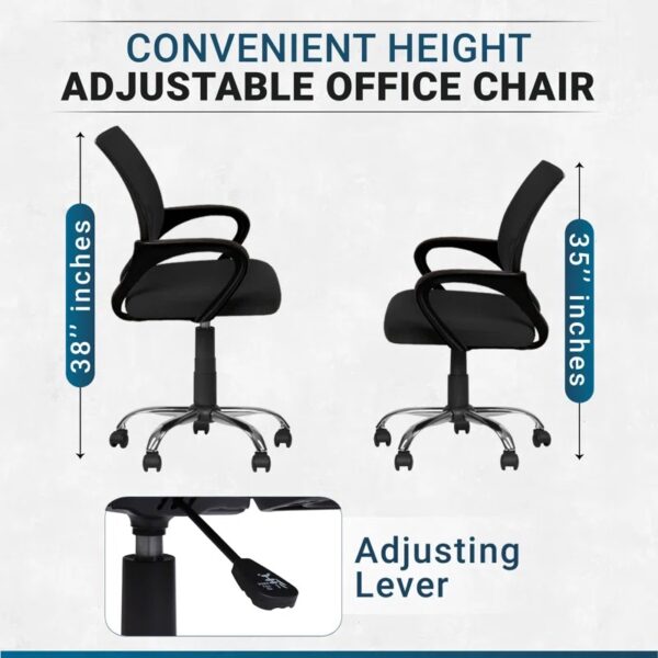 Mid Back Ergonomic Mesh Seat Chair with breathable mesh back and adjustable height.