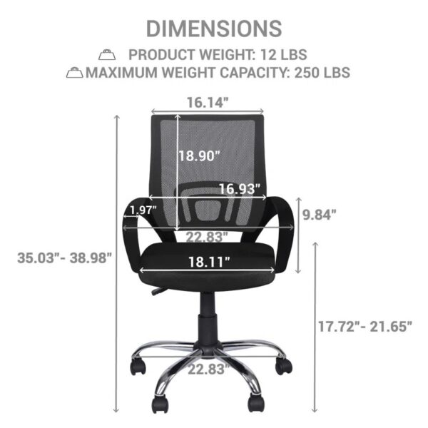 Mid Back Ergonomic Mesh Seat Chair with breathable mesh back and adjustable height.