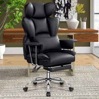 Faux Leather Executive Desk Chair with adjustable height, padded armrests, and ergonomic design.