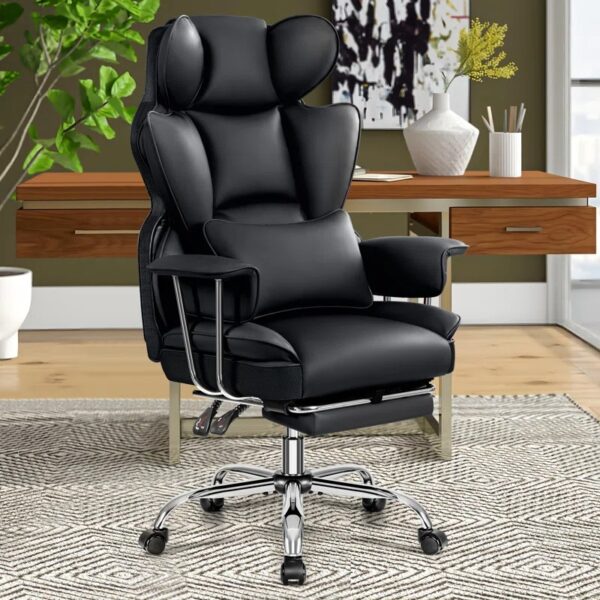 Faux Leather Executive Desk Chair with adjustable height, padded armrests, and ergonomic design.