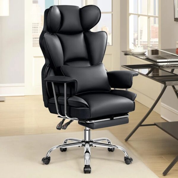 Faux Leather Executive Desk Chair with adjustable height, padded armrests, and ergonomic design.