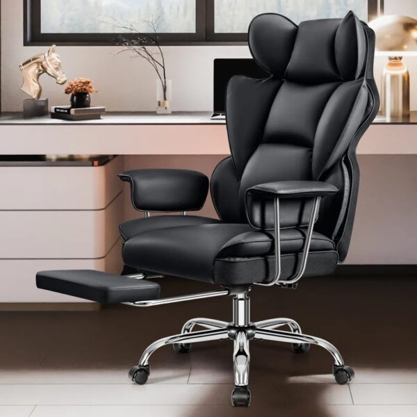 Faux Leather Executive Desk Chair with adjustable height, padded armrests, and ergonomic design.