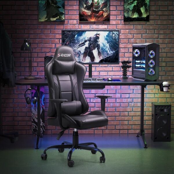 Ergonomic Leather Racing Gamer Chair with adjustable armrests, height, and backrest for comfort and support during long gaming or work sessions.