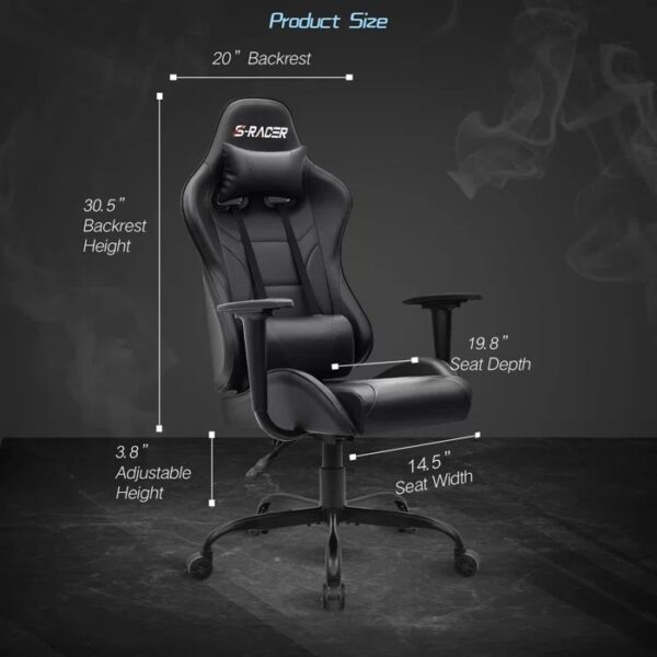 Ergonomic Leather Racing Gamer Chair with adjustable armrests, height, and backrest for comfort and support during long gaming or work sessions.